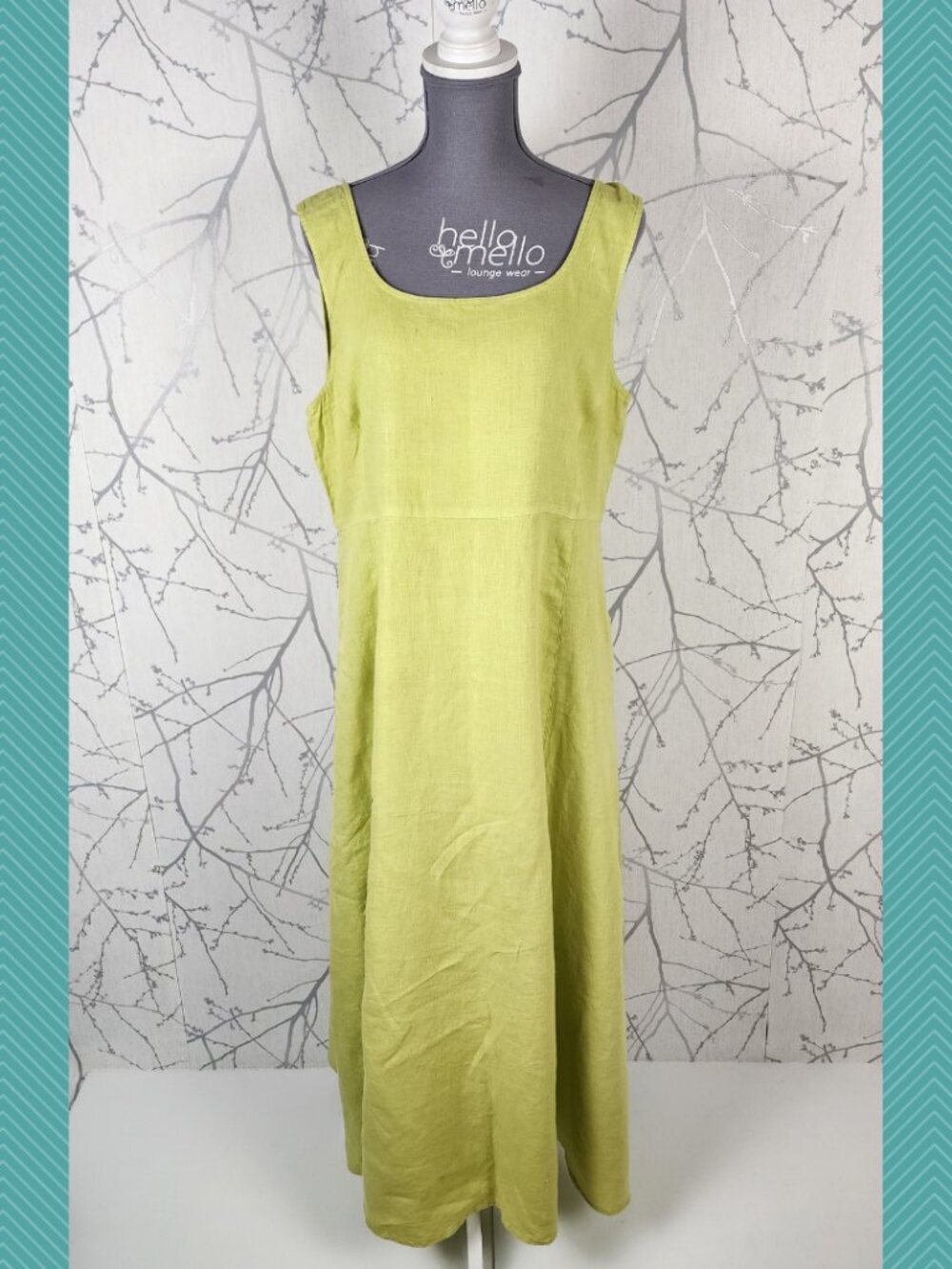 Click USA Highlighter Green 100% Linen Round Neck Maxi Dress